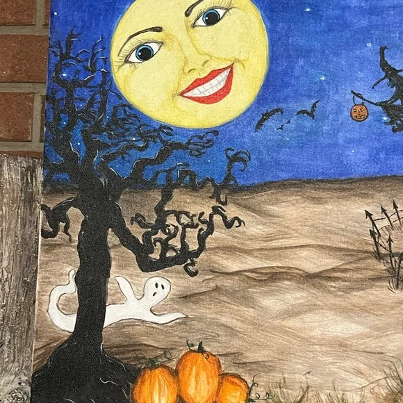 Original Art Painting 2009 Halloween Folk Art Hand Painted 16x20” Display Mural - Picture 3 of 16